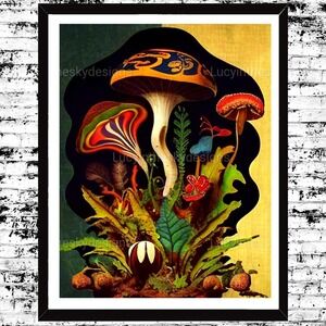 Art Print Retro Mushroom Painting Nature Print 8.5x11